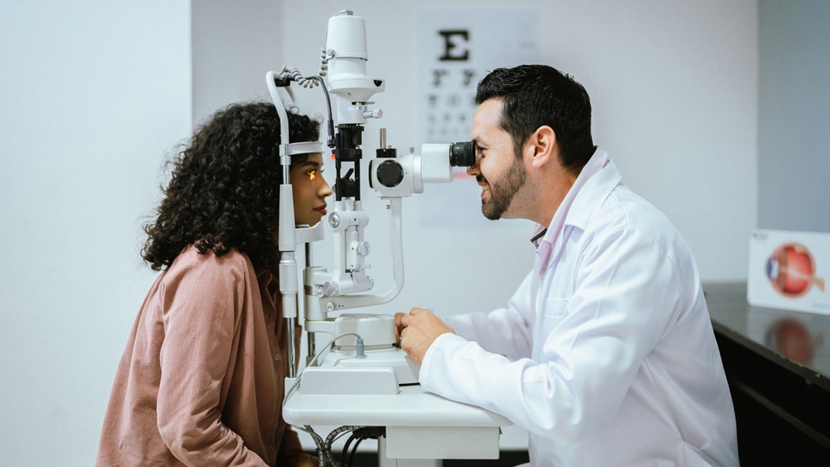 Young woman who does an optical examination at medical clinic